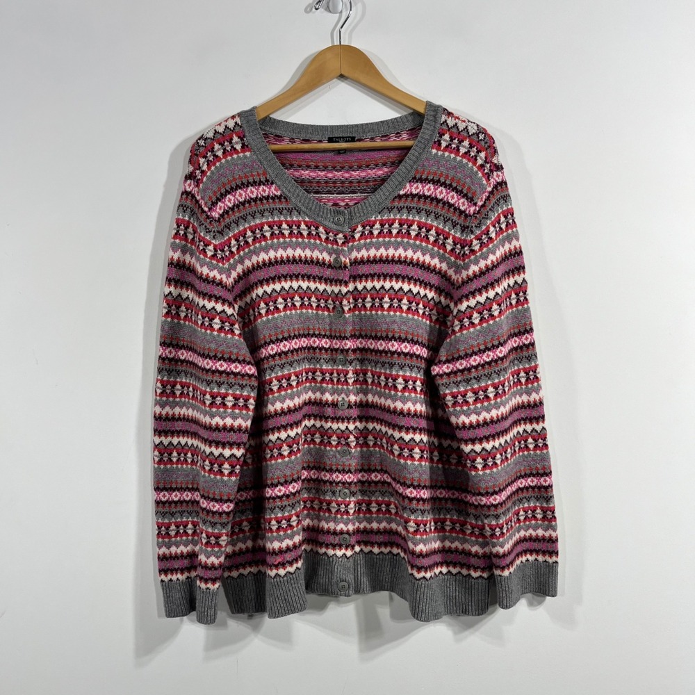 Talbots VTG 90s Folk Fair Isle Cardigan Sweater Lambswool Size 3X Cottagecore